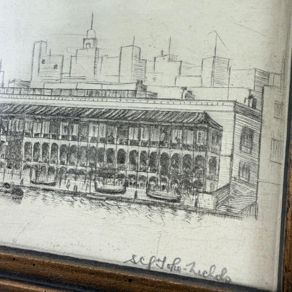 Pair of John Nichols Signed Etchings Dockyard Terrace & On Gareloch Maritime - Picture 12 of 16